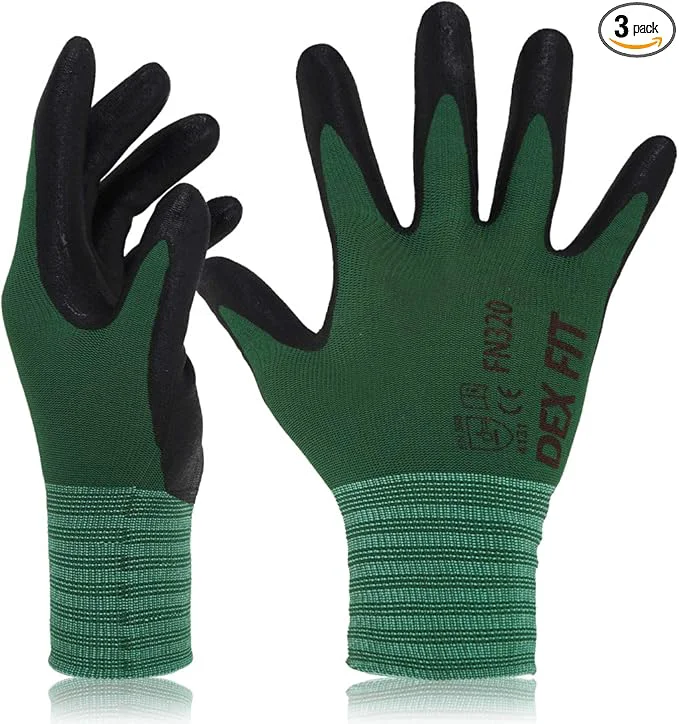 Comfortable DEX FIT Premium Nylon Nitrile Work Gloves FN320 3 Pairs 3D-Comfort Stretchy Fit Firm Grip Thin Lightweight Durable Breathable Cool Machine Washable Forest Green 10 XL About ThisOverview Quality