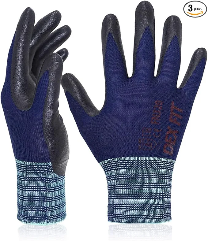 Easy-to-Use DEX FIT Premium Nylon Work Gloves FN320 - Firm Nitrile Grip 3D-Comfort Stretchy Fit Thin Lightweight Protective Durable Breathable Machine Washable Navy 6 XS 3 PairsAbout ThisOverview Exclusive