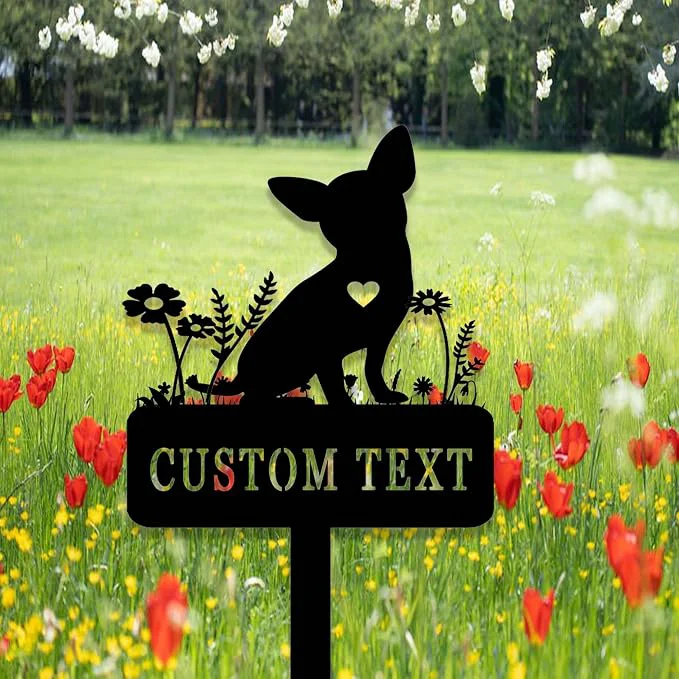 Recyclable Custom Metal Chihuahua Memorial Stake Chihuahua Grave Marker Personalized Dog Green