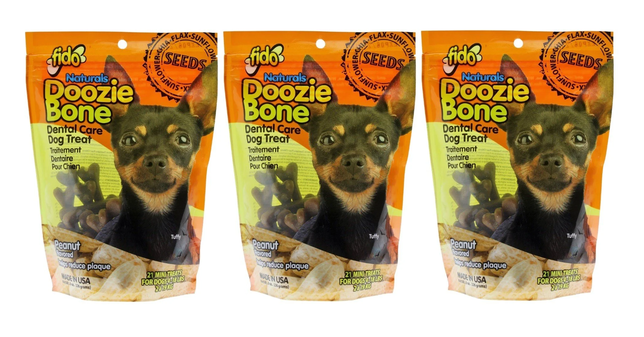 Efficient Fido Doozie Bones Dental Care Treats for Dogs — Peanut Flavor 63 Mini Chews 3-Pack Reliable