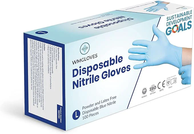 Solid Disposable Nitrile -Small- Powder Rubber Latex Non Sterile- Soft with Textured Tips -Blue-Small User-Friendly