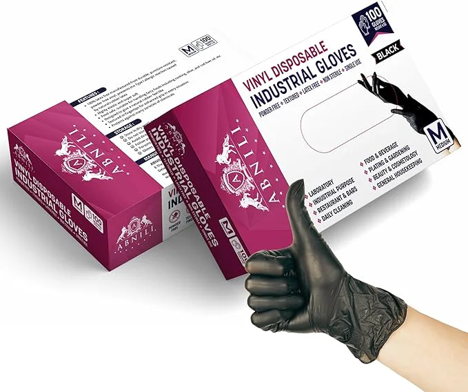 Safe Black Disposable Gloves Black Vinyl Gloves 4.5-Mil Latex Powder for Cooking Cleaning Food Prep Powerful