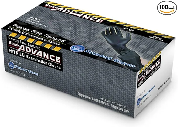 Clean Black Advance Nitrile Examination Powder Gloves Black 6.3 mil Heavy Duty Medical Grade 100 box by Diamond Gloves Superior