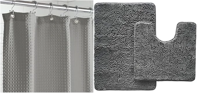 Refined GORILLA GRIP Waffle Shower Curtain and Area Rug Set Waffle Shower Curtain Size 72x72 Washable Contour Set Includes 30x20 Bath Rug and Toilet Mat Microfiber Quick Dry Both in Gray 2 Item BundleAbout ThisOverview First-Class