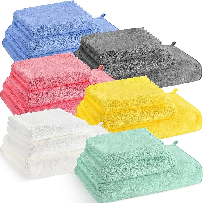 Elite Moukeren 18 Pcs Microfiber Bath Towel Set 6 Bath Towels 6 Hand Towels 6 Washcloths Soft Coral Velvet Highly Absorbent Bathroom Towel for Fitness Sports Yoga Travel Classic Colors About ThisOverview Durable