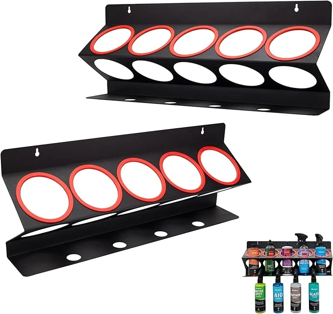 Selected Maxshine Universal Detailing Spray Bottle Holder 2-Pack No Logo – Mobile Detailing Car Garage Organizer Holds 5 Bottles 16 32oz with 4 Small Holes – Lightweight Design Easy Wall MountingAbout ThisOverview Trusted