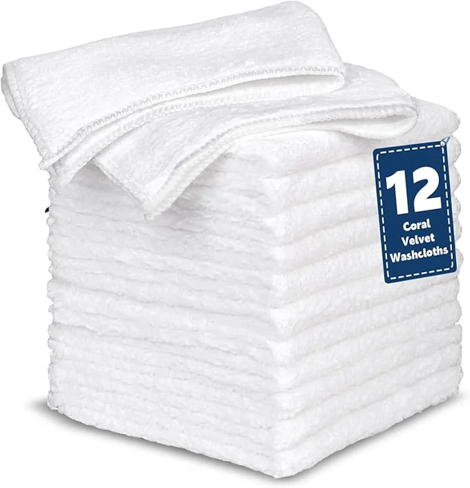 Specialty Coral Velvet White Washcloths 12 Pack Highly Absorbent and Soft White Face Towels Multi-Purpose Washcloths and Hand Towels for Bathroom Hotel Spa and Gym 12 x 12 inchesAbout ThisOverview Reusable