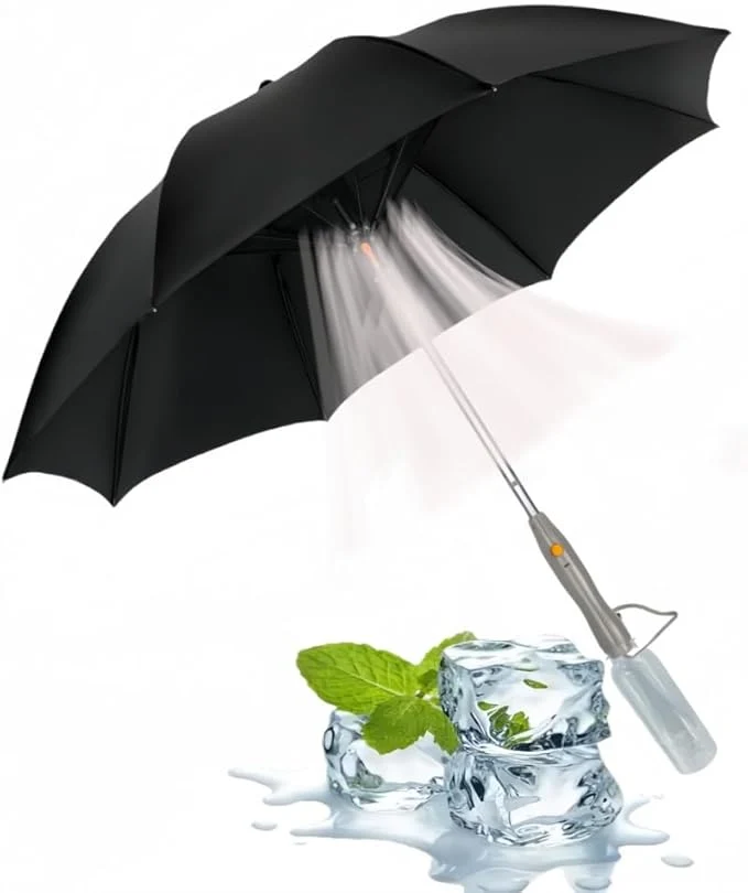 Smart Umbrella with Fan Mist Spray - Rechargeable UV Protective Cooling Umbrella for Patio Beach Travel Portable Misting System Detachable Water Bottle Included Expertly Made