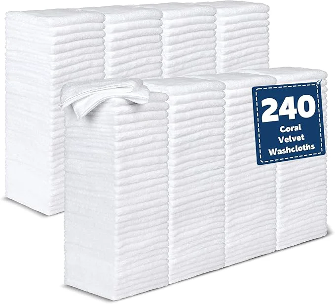 Detailed Coral Velvet Washcloths Bulk -240 Pack Highly Absorbent and Soft White Face Towels Multi-Purpose Washcloths and Hand Towels for Bathroom Hotel Spa and Gym 12 x 12 inchesAbout ThisOverview Original