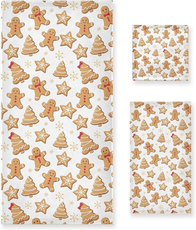Durable Pfrewn Gingerbread Man Towels Set of 3 Christmas Winter Bathroom Towel Soft Absorbent Bath Hand Towels Washcloth Guest Towel Sets Xmas Holiday Bathroom DecorationsAbout ThisOverview Efficient
