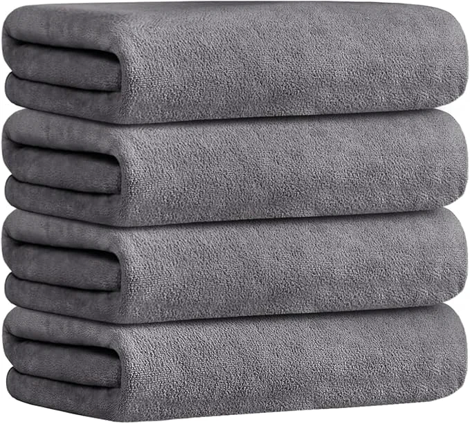 Elegant JML Bath Towels Set 4 Pack 30 x 60 - Large Soft Absorbent Quick Dry Microfiber Towel for Hair Wrap Fitness Sports Yoga Swim Pool GreyAbout ThisOverview Enhanced