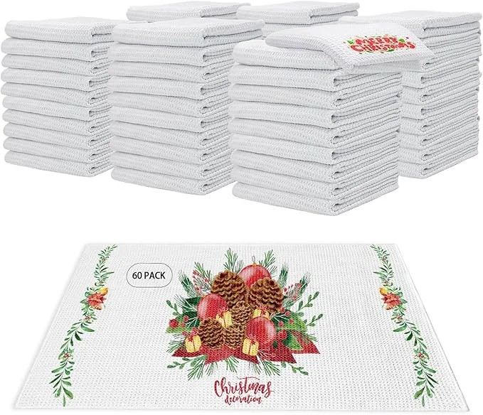 Selected YOUKE OLA 60 Pack Sublimation White Towels Waffle Weave Kitchen Towels Blanks Microfiber Dish Drying Towel for Heat Transfer 16 x 24 InchAbout ThisOverview Easy-to-Use