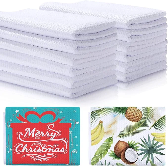 Elite Breling Sublimation Kitchen Towel Blanks 16 x 24Inch Microfiber Waffle Weave Sublimation Tea Towels Fast Drying Absorbent for Home Kitchen Gifts 12 Pieces About ThisOverview Durable