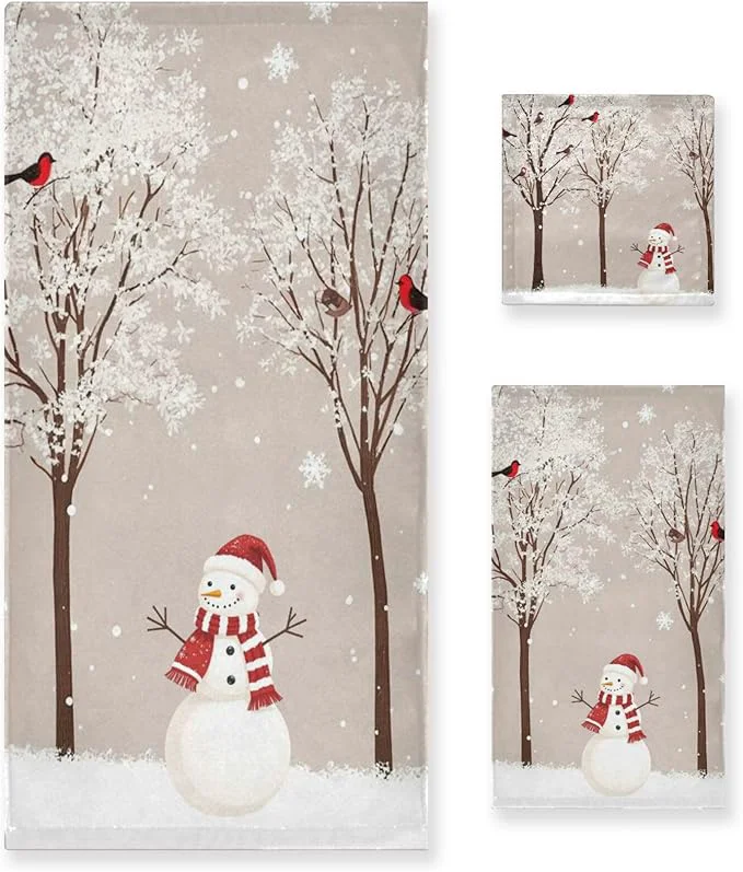 Premium Pfrewn Winter Snowman Bird Tree Snow Towels Set of 3 Snowflakes Peach Christmas Bathroom Towel Soft Absorbent Bath Hand Towels Washcloth Guest Towel Sets Rustic Farmhouse Xmas Holiday DecorAbout ThisOverview Specialty