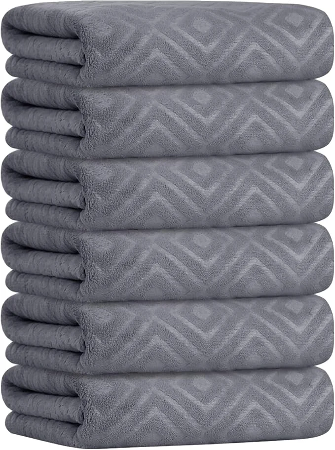 Casual JML Bath Towel Microfiber Bath Towels Set 6 Pack 30 x 60 - Large Size Extra Absorbent Quick Drying Grey Diamond EmbossedAbout ThisOverview Solid