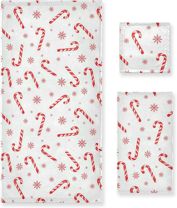Casual Pfrewn Christmas Winter Towels Set of 3 Red Candy Cane Snowflakes Bathroom Towel Soft Absorbent Bath Hand Towels Washcloth Guest Towel Sets Xmas Holiday DecorAbout ThisOverview Modern