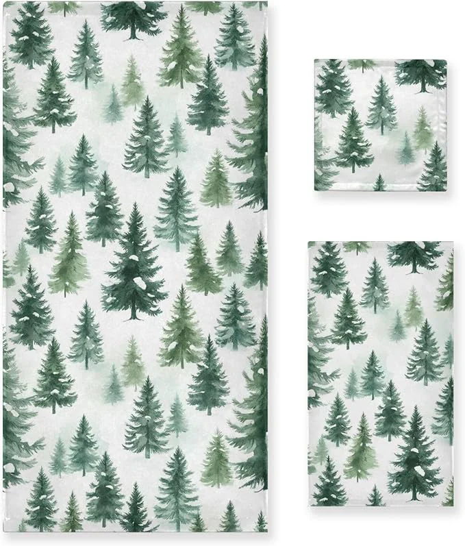 Clean Pfrewn Christmas Winter Towels Set of 3 Woodland Rustic Forest Pine Trees Bathroom Towel Soft Absorbent Bath Hand Towels Washcloth Guest Towel Sets Xmas Holiday DecorAbout ThisOverview Fast