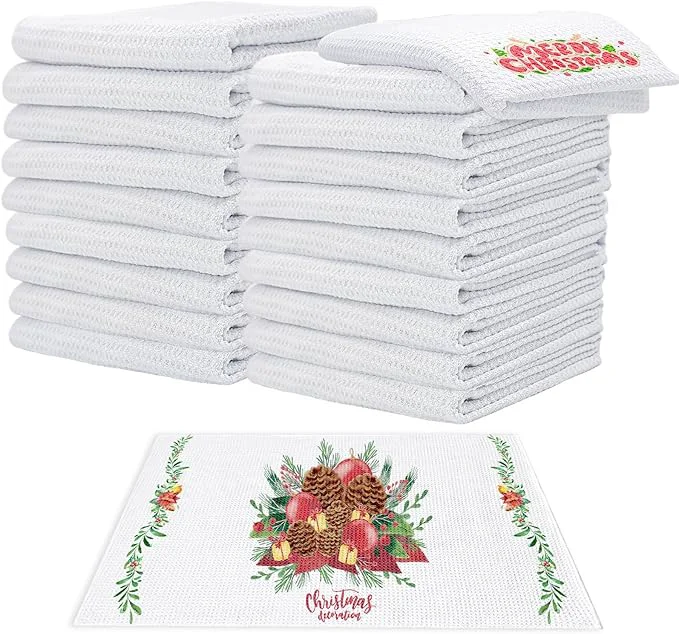 Reusable YOUKE OLA 20 Pack Sublimation White Towels Waffle Weave Kitchen Towels Blanks Microfiber Dish Drying Towel for Heat Transfer 16x24 InchAbout ThisOverview Long-Lasting