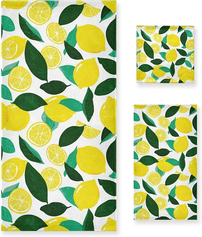 Premium Pfrewn Fresh Lemon Towels Set of 3 Yellow Lemons Leaves Bathroom Towel Soft Absorbent Bath Hand Towels Washcloth Guest Towel Sets Bathroom DecorationsAbout ThisOverview First-Class