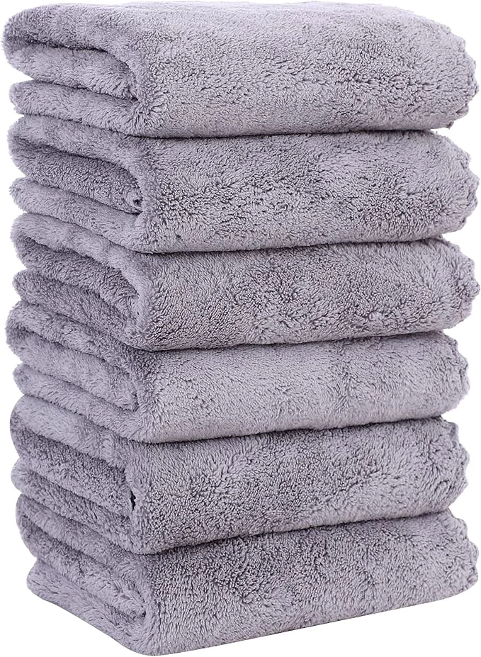 Easy-to-Use MOONQUEEN 6 Pack Premium Hand Towels - Quick Drying - Microfiber Coral Velvet Highly Absorbent Towels - Multipurpose Use as Hotel Bathroom Shower Spa Hand Towel 16 x 28 inches Light Grey About ThisOverview High-Grade