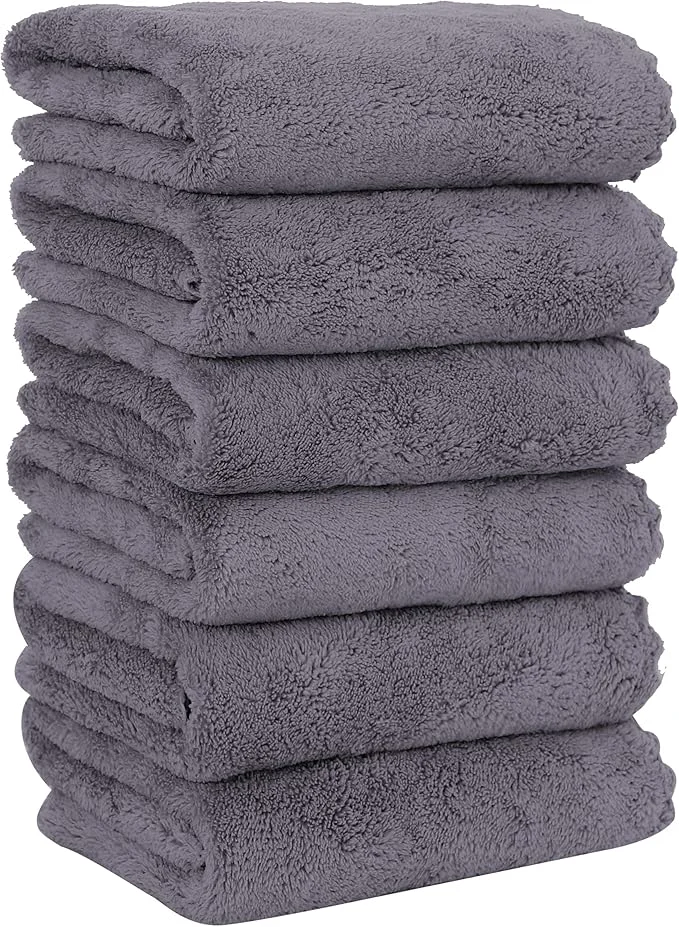 Professional MOONQUEEN 6 Pack Premium Hand Towels - Quick Drying - Microfiber Coral Velvet Highly Absorbent Towels - Multipurpose Use as Hotel Bathroom Shower Spa Hand Towel 16 x 28 inches Gray About ThisOverview Authentic