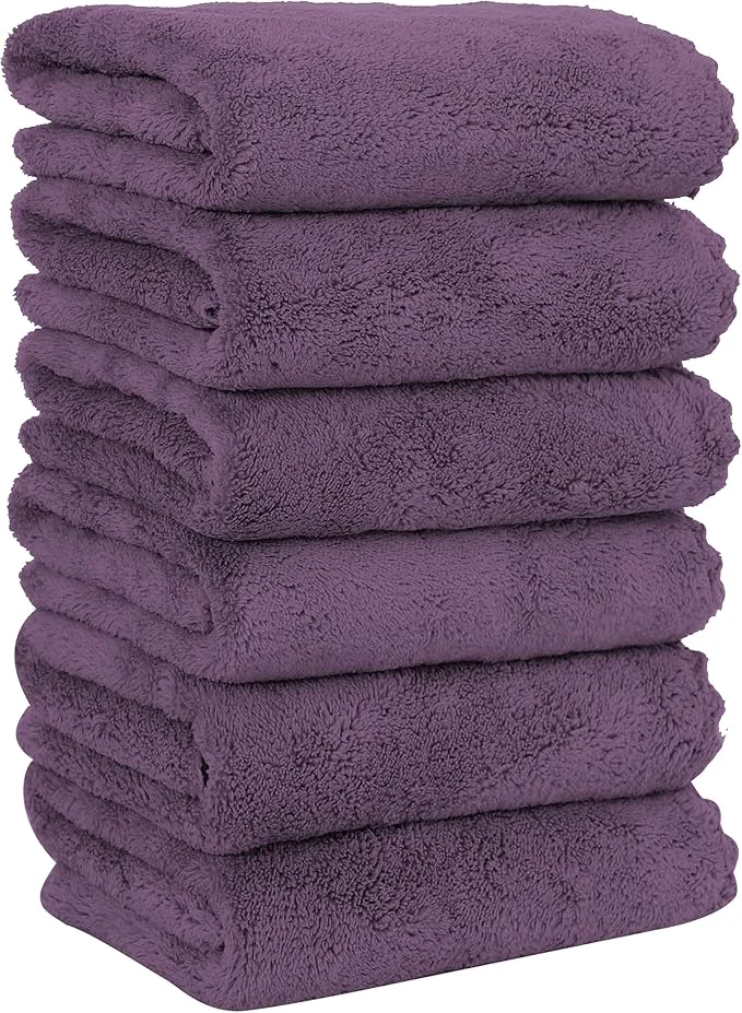 Recyclable MOONQUEEN 6 Pack Premium Hand Towels - Quick Drying - Microfiber Coral Velvet Highly Absorbent Towels - Multipurpose Use as Hotel Bathroom Shower Spa Hand Towel 16 x 28 inches Plum About ThisOverview Convenient