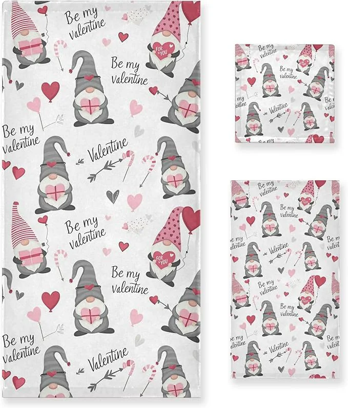 Flexible Pfrewn Cute Gnomes Hearts Pink Towels Set of 3 Romantic Romantic Love Spring White Bathroom Towel Soft Absorbent Bath Hand Towels Washcloth Guest Towel Sets Mother Valentine DecorationsAbout ThisOverview Modern