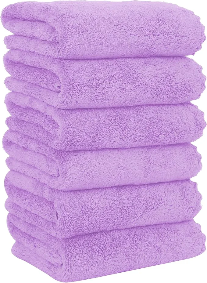 Sophisticated MOONQUEEN 6 Pack Premium Hand Towels - Quick Drying - Microfiber Coral Velvet Highly Absorbent Towels - Multipurpose Use as Hotel Bathroom Shower Spa Hand Towel 16 x 28 inches Purple About ThisOverview Expertly Made