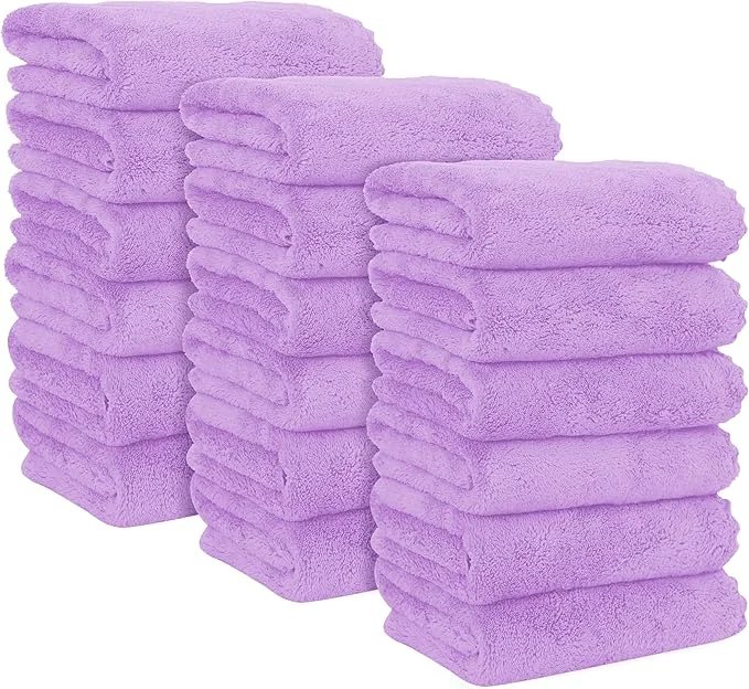 Authentic MOONQUEEN 18 Pack Premium Hand Towels - Quick Drying - Microfiber Coral Velvet Highly Absorbent Towels - Multipurpose Use as Hotel Bathroom Shower Spa Hand Towel 16 x 28 inches Purple About ThisOverview Verified