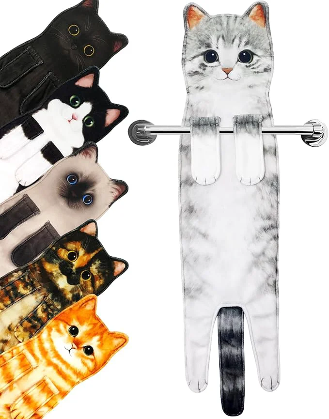 Breathable PAT JUUMG Funny Cat Hand Towels for Bathroom Kitchen Decor Towel Cute Decorative Hanging Face Towels Super Absorbent Soft Housewarming Gift Cat Lovers Gifts for Women Grey Cat About ThisOverview Trusted
