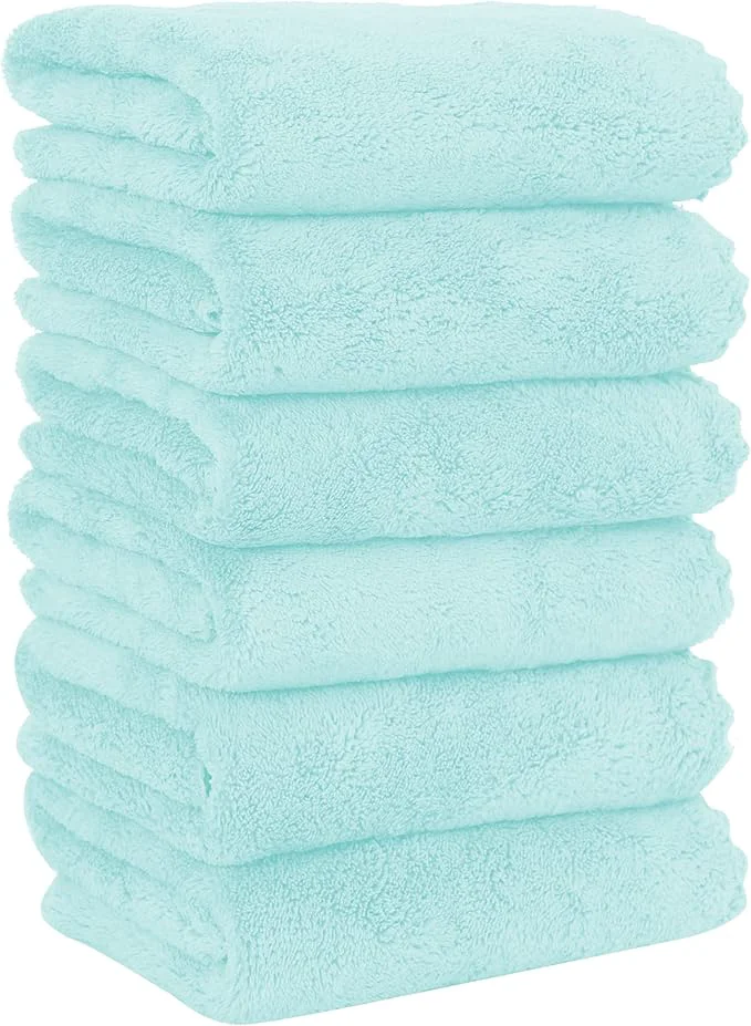 Selected MOONQUEEN 6 Pack Premium Hand Towels - Quick Drying - Microfiber Coral Velvet Highly Absorbent Towels - Multipurpose Use as Hotel Bathroom Shower Spa Hand Towel 16 x 28 inches Frozen Blue About ThisOverview Powerful