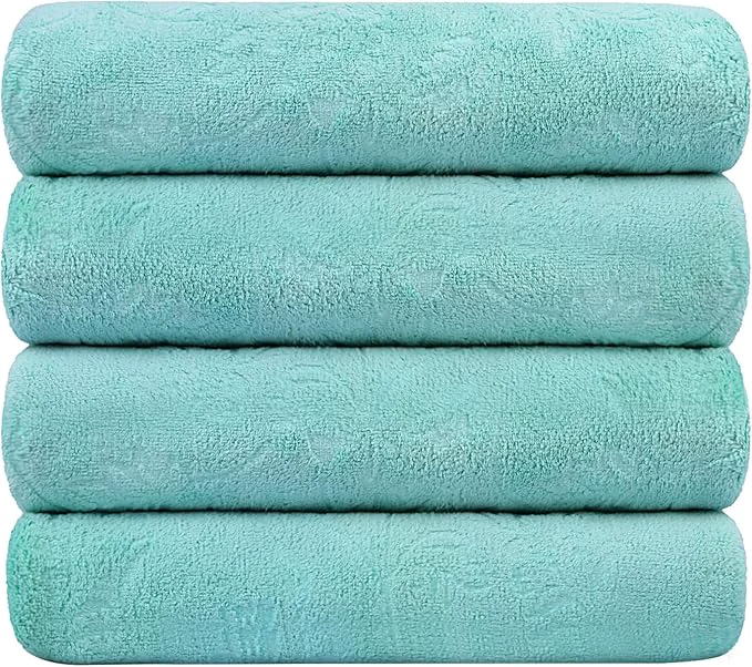 Carefully Designed JML Microfiber Bath Towels Bath Towel 4 Pack 30 x 60 Oversized Soft Super Absortbent and Fast Drying Multipurpose Use for Sports Fitness Yoga Green-Floral EmbossedAbout ThisOverview Comfortable
