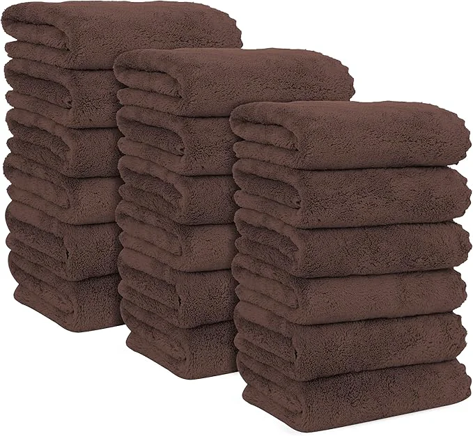 Powerful MOONQUEEN 18 Pack Premium Hand Towels - Quick Drying - Microfiber Coral Velvet Highly Absorbent Towels - Multipurpose Use as Hotel Bathroom Shower Spa Hand Towel 16 x 28 inches Wood Brown About ThisOverview Convenient