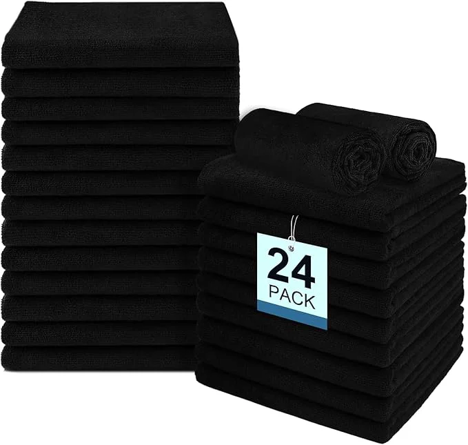 Breathable 24 Pack Salon Towels - Highly Absorbent and Quick Drying Hand Towels Premium Wash Cloths for Bathroom Gym Shower Hotel and Spa - 16x27 inch Black About ThisOverview Detailed