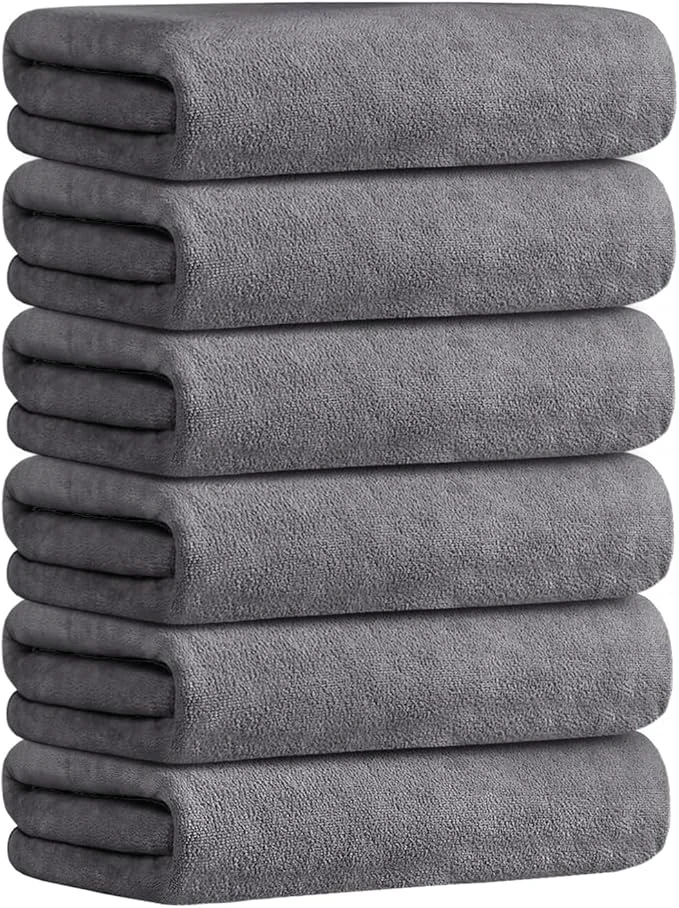 Versatile JML Bath Towels Set 6 Pack 30 x 60 - Extra Large Microfiber Bathroom Towel Absorbent Quick Drying for Adult Swim Gym Spa Fitness Sports Yoga GreyAbout ThisOverview Selected