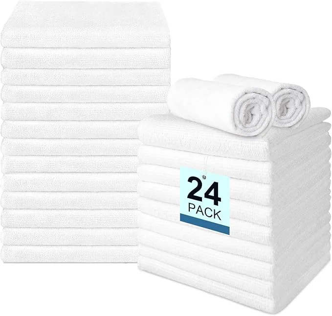 Reusable 24 Pack Hand Towels Set - Highly Absorbent and Quick Drying Microfiber Gym Towels Premium Wash Cloths for Bathroom Salon Gym Shower Hotel and Spa - 16x27 inch White About ThisOverview Breathable