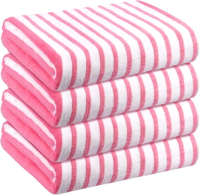 Verified JML Beach Towels 4 Pack 30 x 60 Large Microfiber Bath Towel Set Cabana Stripe Absorbent Quick Dry for Salon Sauna Hotel Travel Sport Swimming Pool Yoga Camping Stripe Pink WhiteAbout ThisOverview Top-Quality