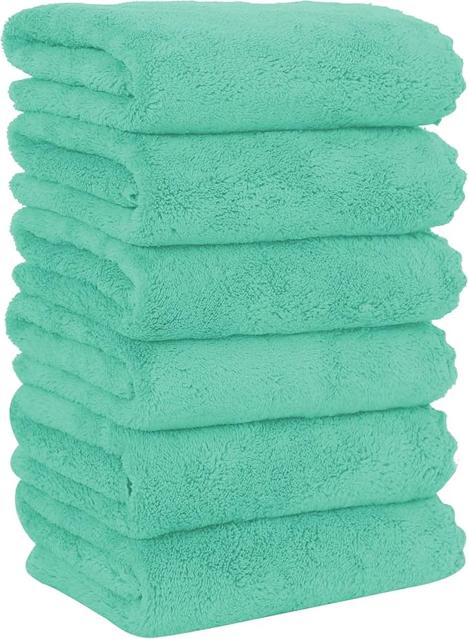 Consistent MOONQUEEN 6 Pack Premium Hand Towels - Quick Drying - Microfiber Coral Velvet Highly Absorbent Towels - Multipurpose Use as Hotel Bathroom Shower Spa Hand Towel 16 x 28 inches Aqua Green About ThisOverview Traditional