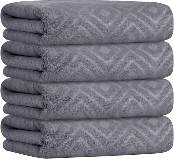 Contemporary JML Towels Pack of 4 Extra Large Bath Towel 30 x 60 - Absorbent Microfiber Bathroom Towels for Body Adult Hair Yoga Swimming Grey Diamond EmbossedAbout ThisOverview Authentic