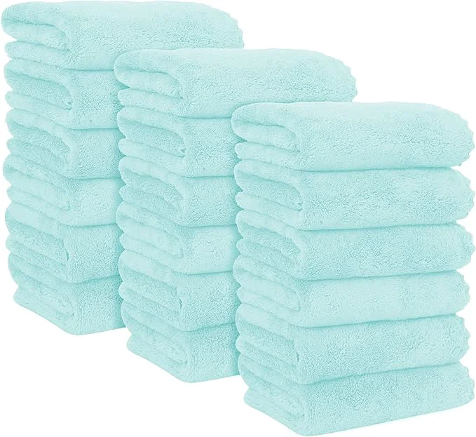 Stylish MOONQUEEN 18 Pack Premium Hand Towels - Quick Drying - Microfiber Coral Velvet Highly Absorbent Towels - Multipurpose Use as Hotel Bathroom Shower Spa Hand Towel 16 x 28 inches Frozen Blue About ThisOverview Contemporary
