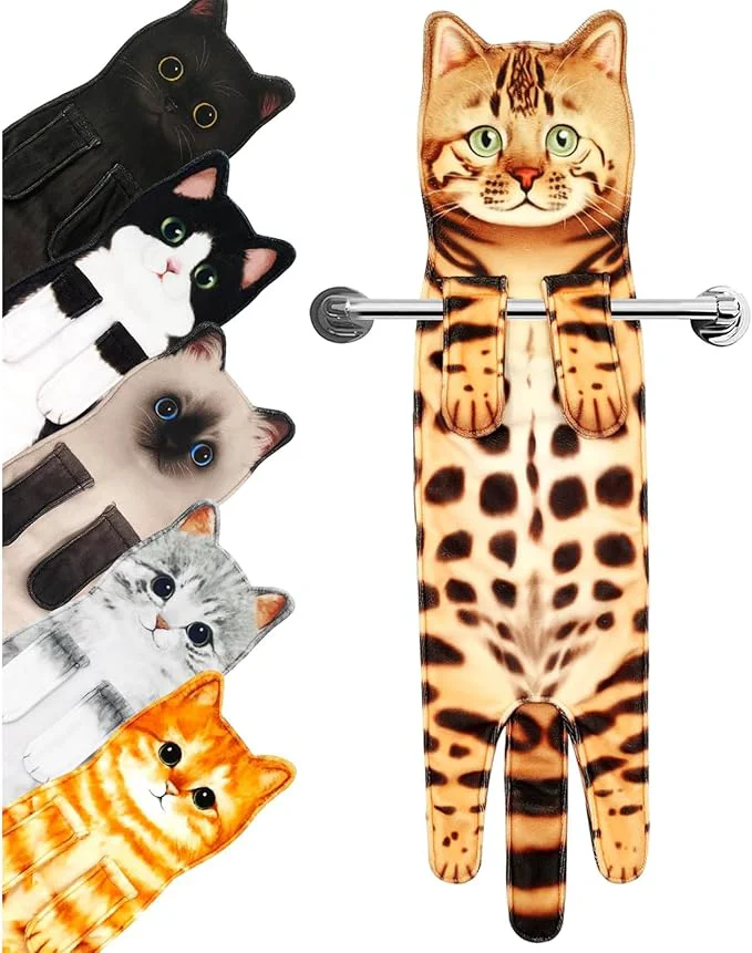 Eco-Friendly PAT JUUMG Funny Cat Hand Towels for Bathroom Kitchen Decor Towel Cute Decorative Hanging Face Towels Super Absorbent Soft Housewarming Gift Cat Lovers Gifts for Women Leopard About ThisOverview Advanced