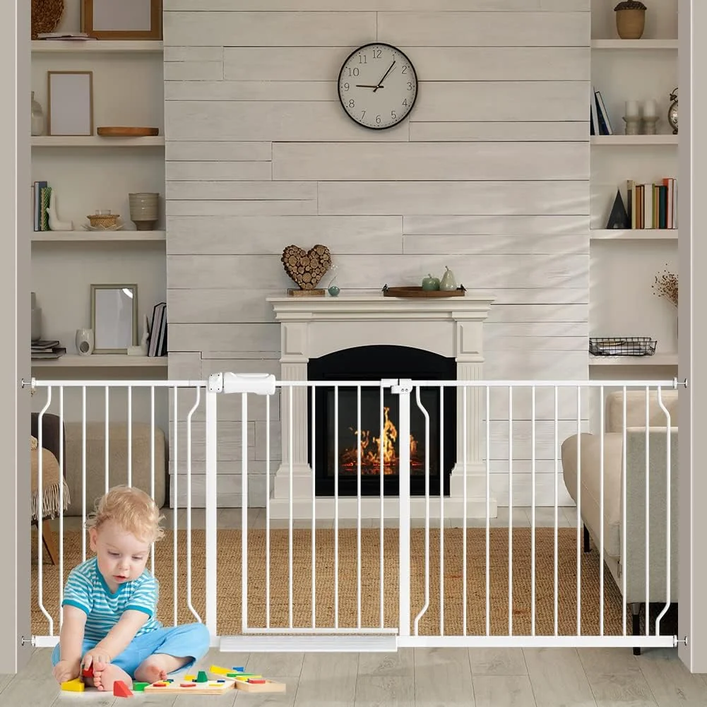 Durable Extra Wide Baby Gates 71.5-76.3 Inch White Pressure Mounted Baby Gate Indoor Safety Gates Pressure Mounted Child Gate for Stairs Doorways Hallways Verified