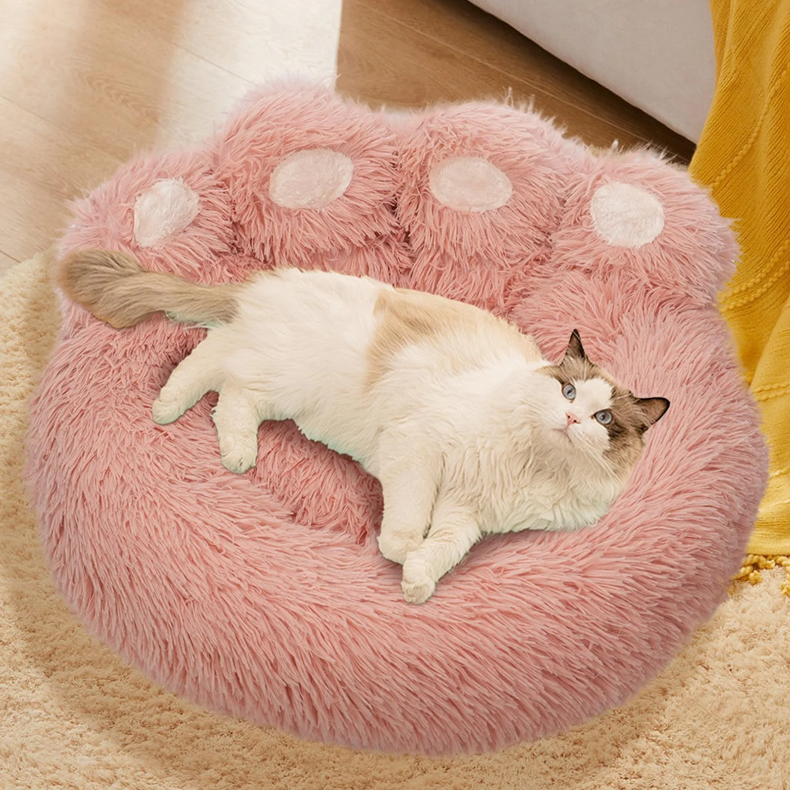 Stylish FortuneALL Calming Donut Bed for Small Pets – Medium 24in Pink Washable Fast