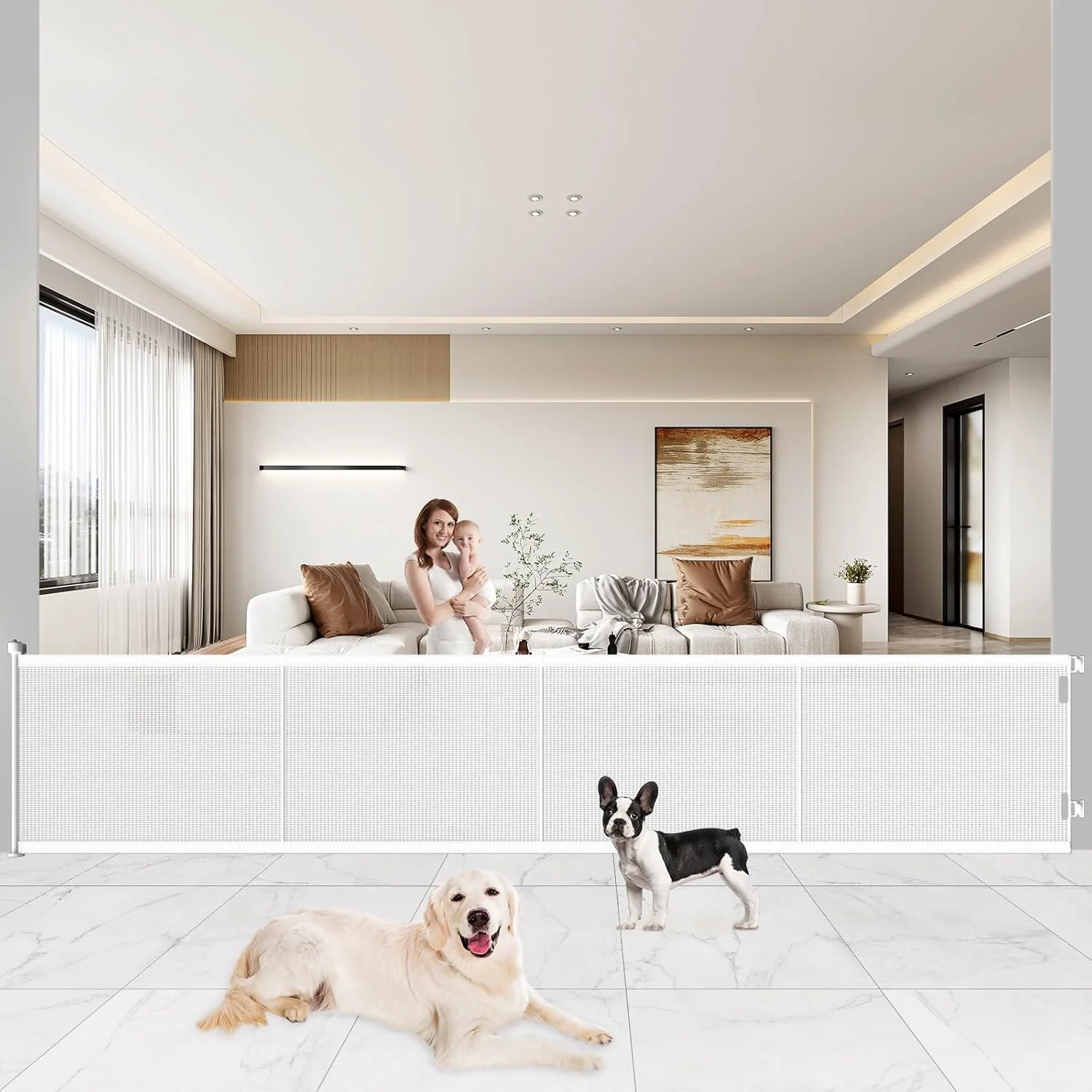 First-Class Pawtners Retractable Baby Gates Extra Wide 41 Tall Extends up to 200 Wide Dog Gate Indoor for Stairs Pet Gate with Support Rods for Doorways Hallways Garage Indoor Outdoor-White Top-Quality