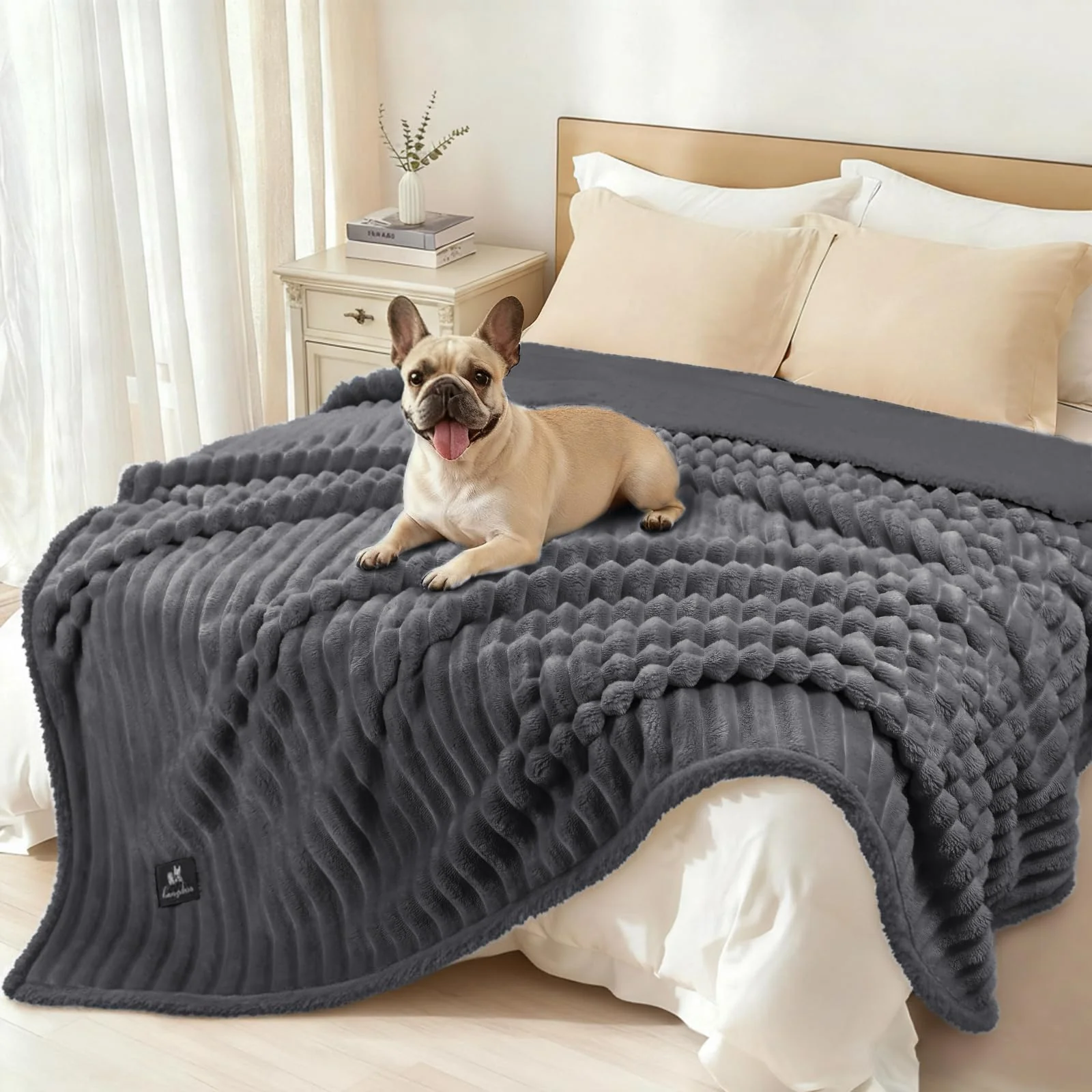 Clean Luciphia Waterproof Dog Blanket for Large Dogs — Ultra-Soft Double-Sided Flannel Fleece XL 85x57 Stone Gray Pure