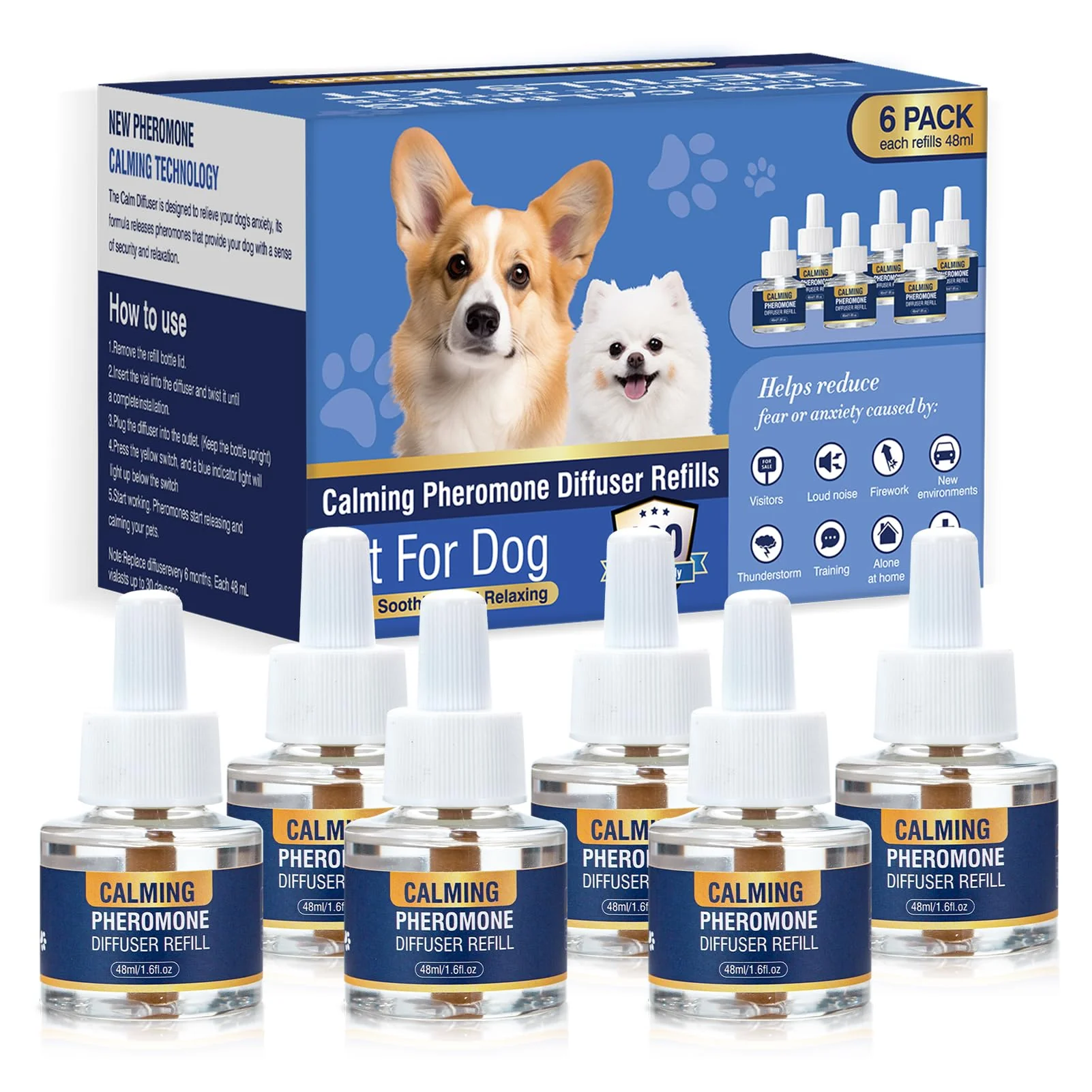 Top-Quality LKBHGF Dog Calming Diffuser Refills 6-Pack 48ml Pheromone Calming for Anxiety Barking Premium Material