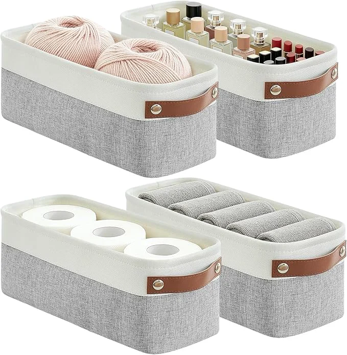 Advanced Small Fabric Storage Baskets 15x6x5 inch Narrow Storage Bins 4-Pack Long Storage Basket for Organizing with Handles Decorative Basket for Closets Shelves Toilet Paper GreyAbout ThisOverview Stylish