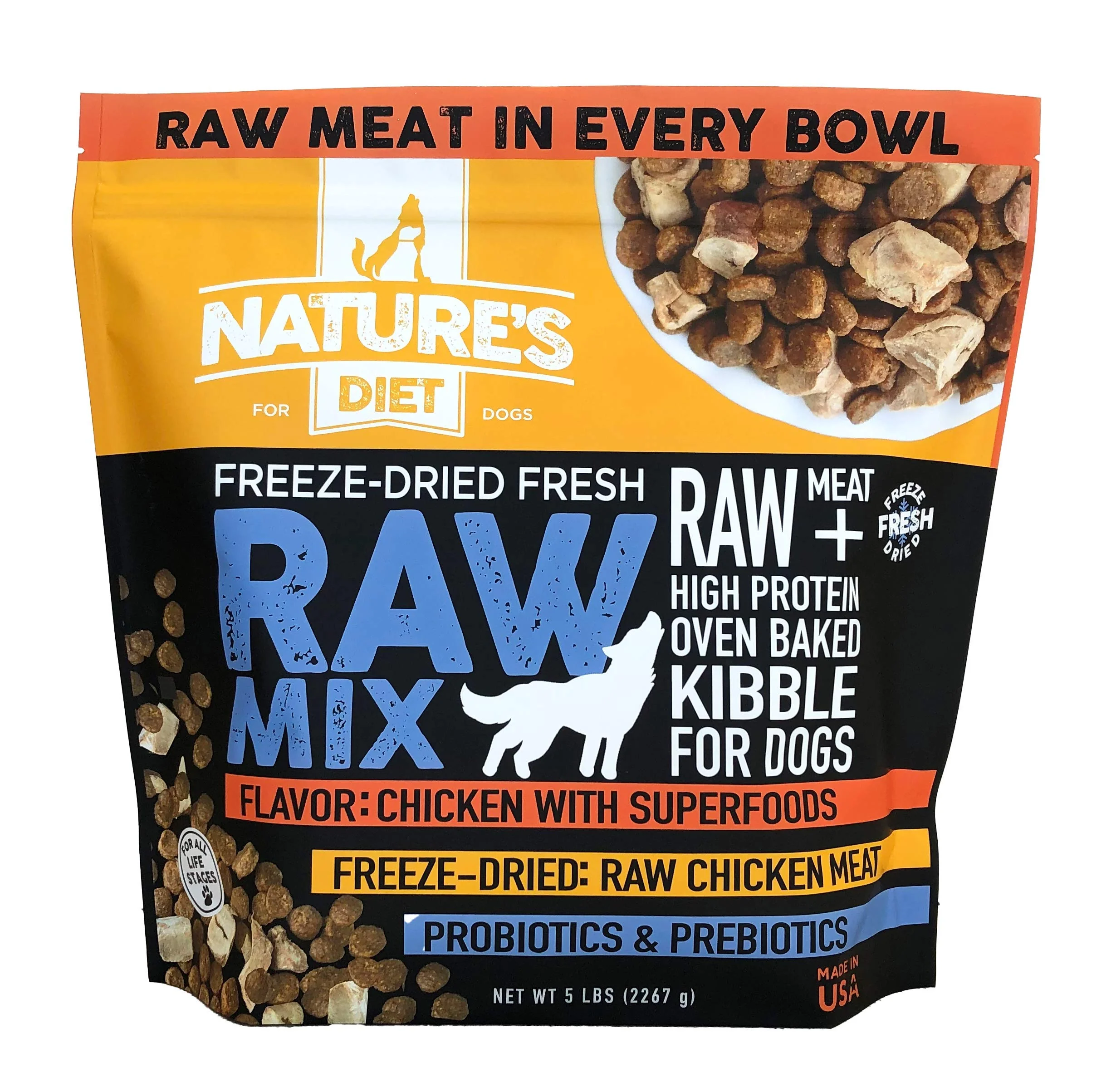 Fine Nature's Diet Raw Mix Kibble with ze-Dried Chicken Superfoods Probiotics Grain- High-Protein Dog Food Clean