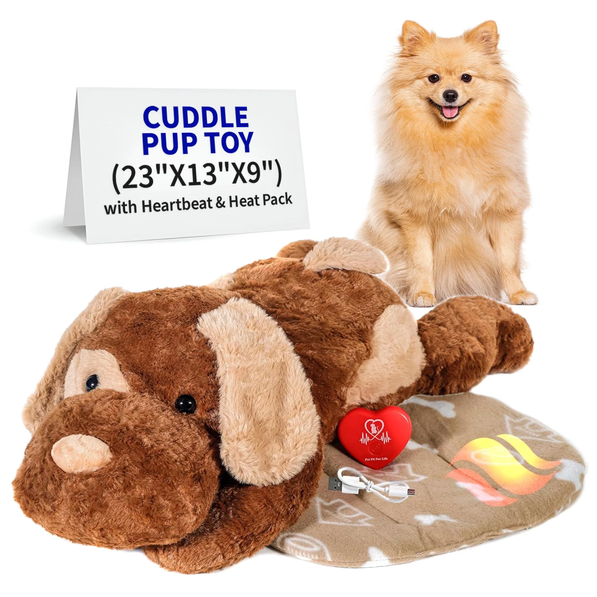 Crafted Pet Fit For Life Cuddle Pup Toy with Heartbeat Heat Pack — USB Rechargeable Calming Sleep Aid for Dogs Excellent