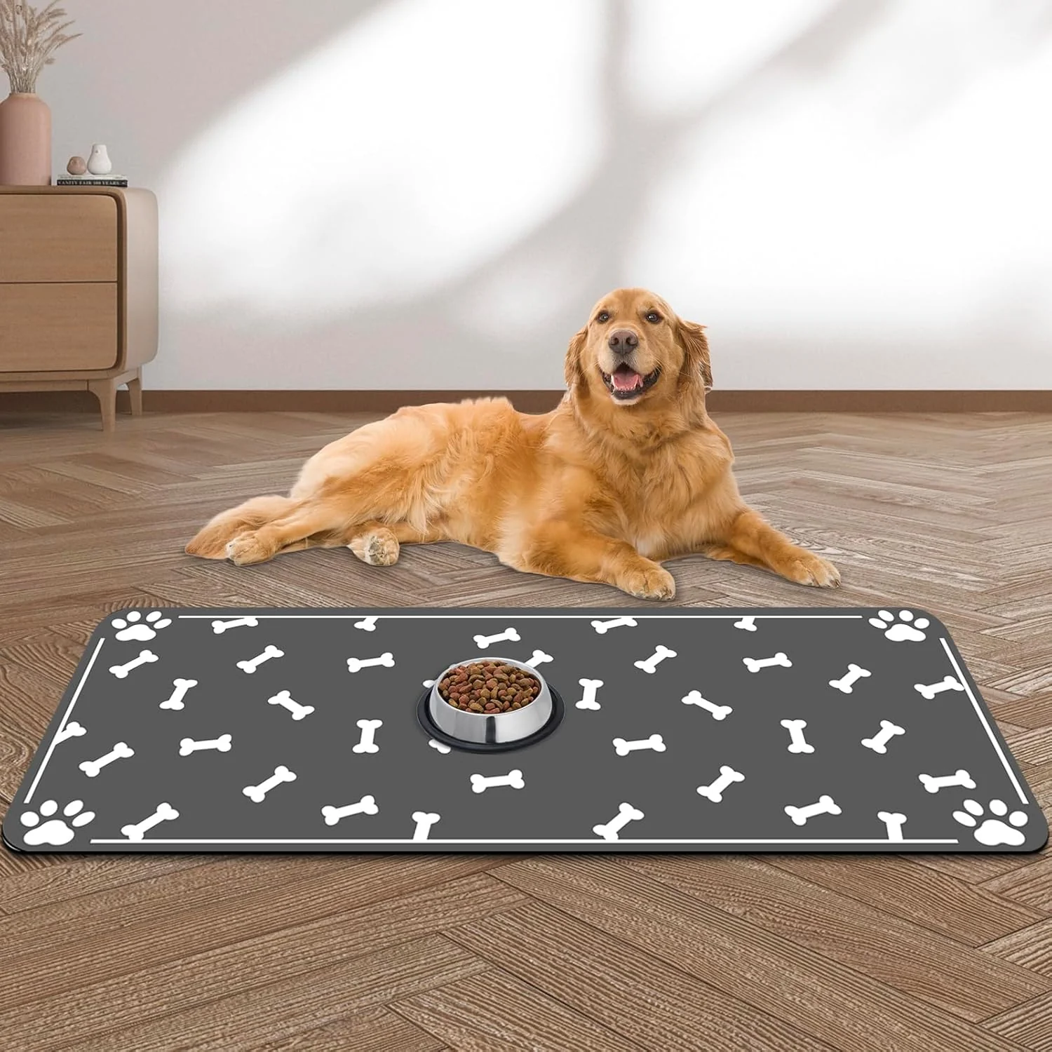 Trendy Large Pet Feeding Mat Absorbent Quick Dry Dog Mat for Food and Water Bowl Non Skid Cat Bowl Mat No Stains for Pet Water Dispenser Pet Supplies for Messy Drinkers Organic
